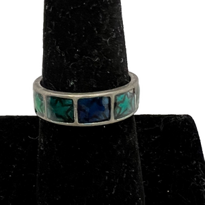 🍭6/$30 ocean blue and green star silver tone ring band - size 8